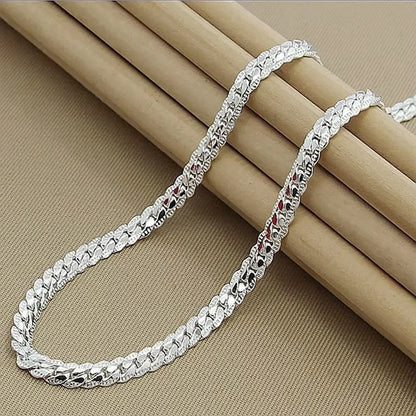 Nice 925 Sterling Silver 6MM Full Sideways Chain Necklace for Women Men Fashion Jewelry Sets Wedding Gift