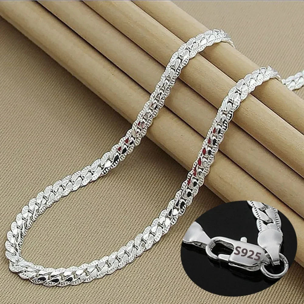 Nice 925 Sterling Silver 6MM Full Sideways Chain Necklace for Women Men Fashion Jewelry Sets Wedding Gift