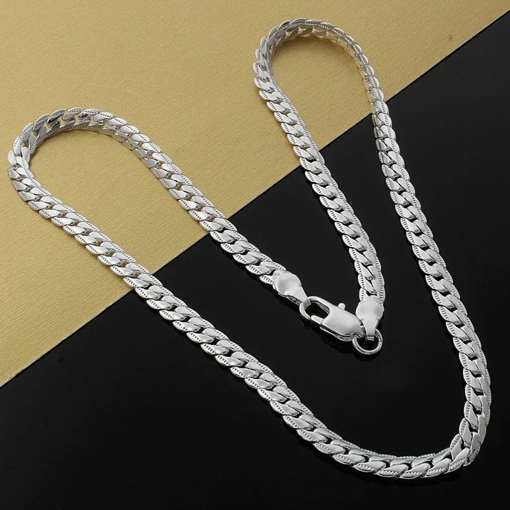 Nice 925 Sterling Silver 6MM Full Sideways Chain Necklace for Women Men Fashion Jewelry Sets Wedding Gift